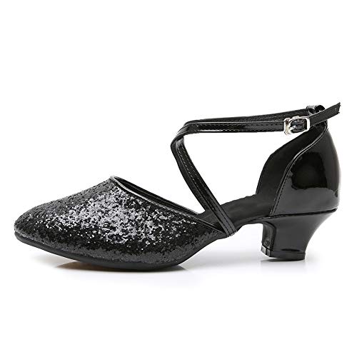 RUYBOZRY Tanzschuhe Standard und Latein Damen Fersen Geschlossene Zehen Salsa Party Ballsaal,DY115-R, Schwarz-3.5,EU 39 von RUYBOZRY