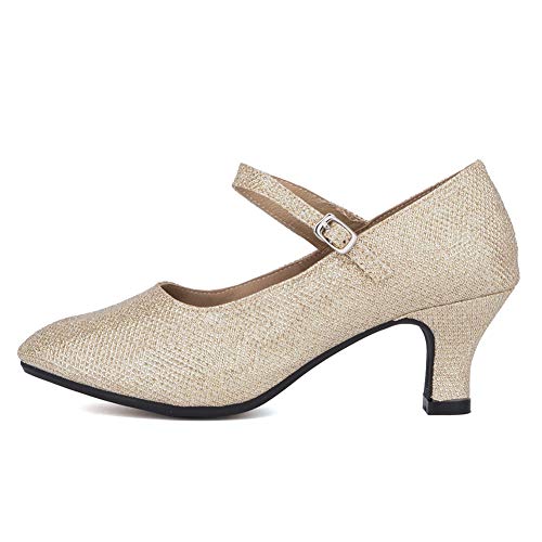 RUYBOZRY Tanzschuhe Standard und Latein Damen Fersen Geschlossene Zehen Salsa Party Ballsaal,DY116-R, Gold-5.5,EU 38 von RUYBOZRY