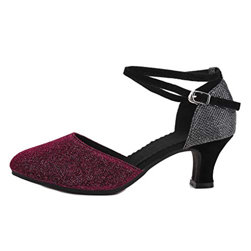 RUYBOZRY Tanzschuhe Standard und Latein Damen Fersen Geschlossene Zehen Salsa Party Ballsaal,DY117-S, Lila-5.5,EU 38 von RUYBOZRY