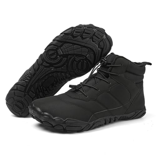 RUYI Barfußschuhe Winter Herren Damen Barfussschuhe Wasserabweisend, Warm Gefüttert Winterschuhe Traillaufschuhe mit rutschfest Sohle & Breiter Zehenbox von RUYI