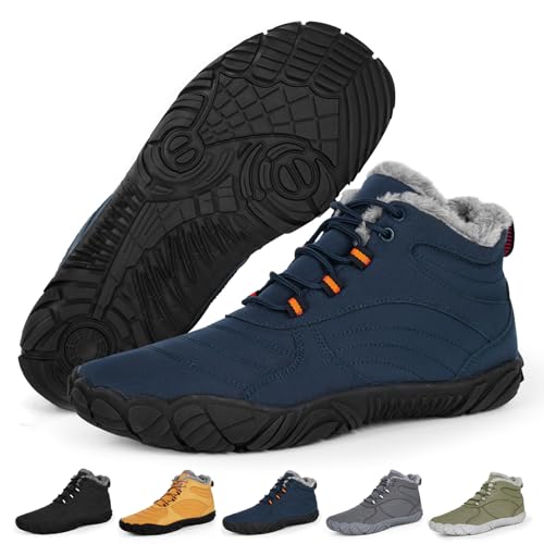 RUYI Barfußschuhe Winter Herren Damen Barfussschuhe Wasserabweisend, Warm Gefüttert Winterschuhe Traillaufschuhe mit rutschfest Sohle & Breiter Zehenbox von RUYI