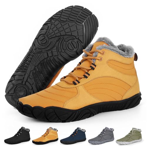 RUYI Barfußschuhe Winter Herren Damen Barfussschuhe Wasserabweisend, Warm Gefüttert Winterschuhe Traillaufschuhe mit rutschfest Sohle & Breiter Zehenbox von RUYI