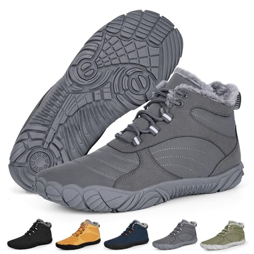 RUYI Barfußschuhe Winter Warm Gefütter Winterschuhe Damen Herren Barfussschuhe Wasserabweisend Traillaufschuhe mit rutschfest Sohle & Breiter Zehenbox von RUYI