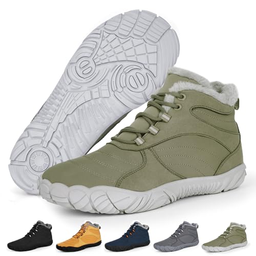 RUYI Barfußschuhe Winter Warm Gefütter Winterschuhe Damen Herren Barfussschuhe Wasserabweisend Traillaufschuhe mit rutschfest Sohle & Breiter Zehenbox von RUYI