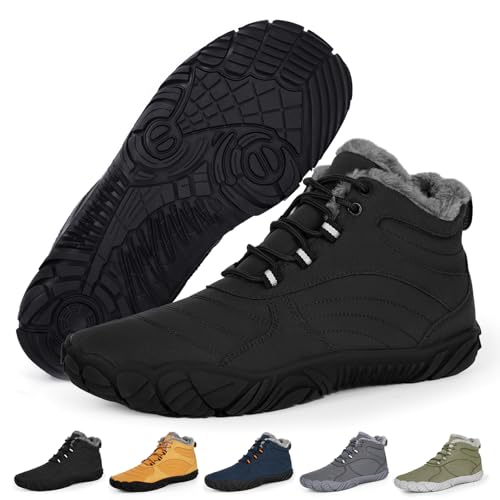 RUYI Barfußschuhe Winter Herren Damen Barfussschuhe Wasserabweisend, Warm Gefüttert Winterschuhe Traillaufschuhe mit rutschfest Sohle & Breiter Zehenbox von RUYI