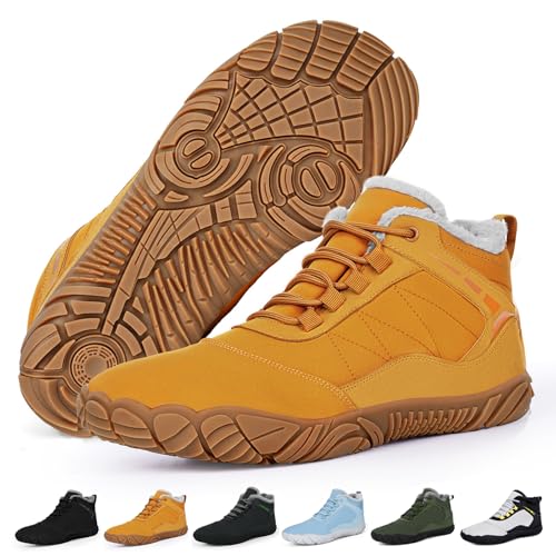 RUYI Barfußschuhe Winter Herren Damen Barfussschuhe Wasserabweisend, Warm Gefüttert Winterschuhe Traillaufschuhe mit rutschfest Sohle & Breiter Zehenbox von RUYI
