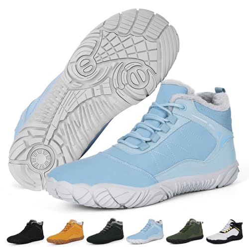 RUYI Barfußschuhe Winter Warm Gefütter Winterschuhe Damen Herren Barfussschuhe Wasserabweisend Traillaufschuhe mit rutschfest Sohle & Breiter Zehenbox von RUYI