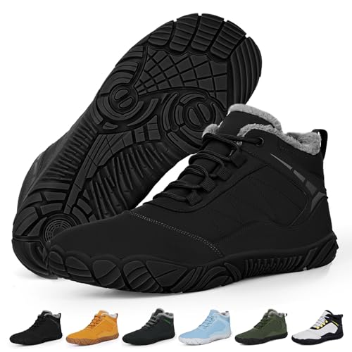 RUYI Barfußschuhe Winter Warm Gefütter Winterschuhe Damen Herren Barfussschuhe Wasserabweisend Traillaufschuhe mit rutschfest Sohle & Breiter Zehenbox von RUYI