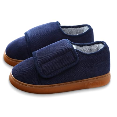 RUYI Diabetiker Hausschuhe Herren Damen Warm Hausschuhe Winter Verstellbar Klettverschluss Extra Weit Pantoffeln Bequemer Rehaschuhe für Senioren mit Rutschfeste Sohle von RUYI
