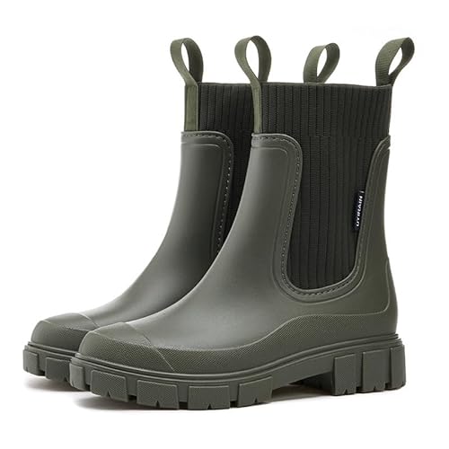 RUYI Gummistiefel Damen Wasserdicht Halbhohe Boots Rutschfeste Regenstiefel Regenschuhe Stiefeletten Gartenschuhe Gummistiefeletten von RUYI