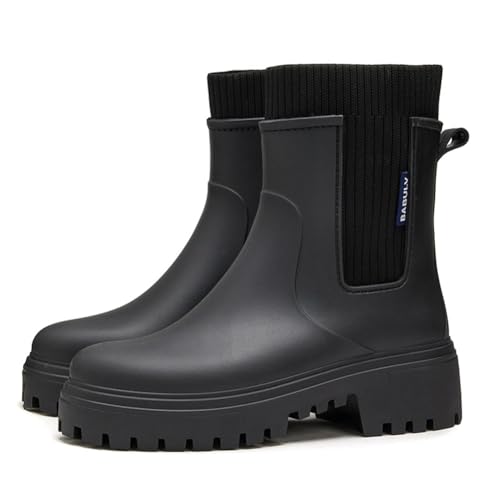 RUYI Gummistiefel Damen Wasserdicht Halbhohe Boots Rutschfeste Regenstiefel Regenschuhe Stiefeletten Gartenschuhe Gummistiefeletten von RUYI