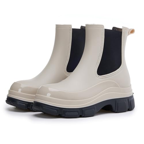 RUYI Gummistiefel Damen Wasserdicht Halbhohe Boots Rutschfeste Regenstiefel Regenschuhe Stiefeletten Gartenschuhe Gummistiefeletten von RUYI