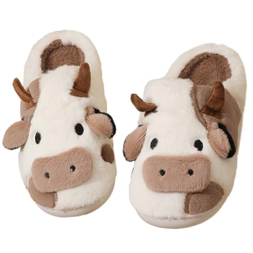 RUYI Kuh Hausschuhe Damen Herren Flauschig Cow Slippers Plüsch Pantoffeln Winter Tiere Niedliche Cartoon Hauspantoffeln Warme Lustige Schuhe Indoor Mädchen Frauen von RUYI