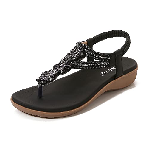 RUYI Sandalen Damen Sommer Bequem Elegant Sandalette mit Strass Perlen Bohemia Strand Schuhe Freizeit Flach Sandaletten Flip Flops RUYI Sandalen Damen Sommer Bequem Elegant Sandalette mit Strass Perlen Bohemia Strand Schuhe Freizeit Flach Sandaletten Flip Flops von RUYI