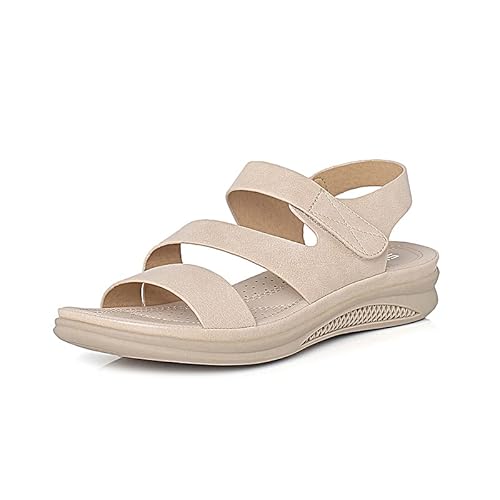 RUYI Sandalen Damen Sommer Bequem Leichte Sandaletten Flach Elegant Sommerschuhe mit Klettverschluss & Weich Fussbett, Vintage Plateau Sandalen Casual Damenschuhe von RUYI