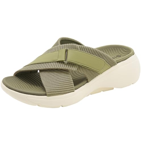 RUYI Sandalen Damen Sommer Bequem Orthopädische Slide Sport Sandale, Leichte Pantoletten mit Weich Fussbett, Plateau Sandalen Casual Damenschuhe von RUYI