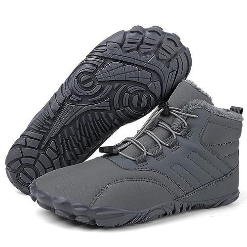 RUYI Barfußschuhe Winter Herren Damen Barfussschuhe Wasserabweisend, Warm Gefüttert Winterschuhe Traillaufschuhe mit rutschfest Sohle & Breiter Zehenbox von RUYI