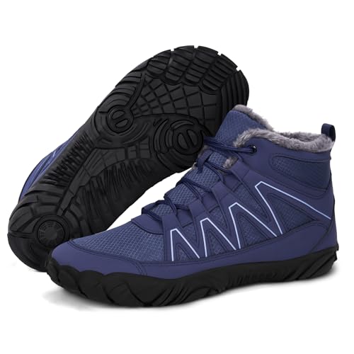 RUYI Winter Barfußschuhe Damen Herren Barfussschuhe Warm Gefüttert Winterschuhe Wasserabweisend Traillaufschuhe Bequem Winterstiefel mit Breite Zehenbox von RUYI