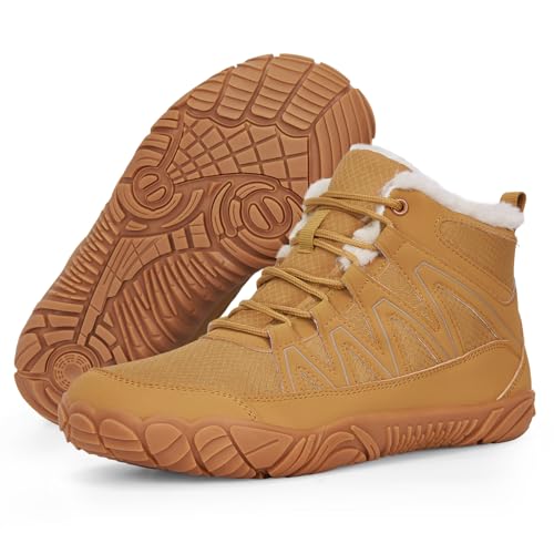 RUYI Winter Barfußschuhe Damen Herren Barfussschuhe Warm Gefüttert Winterschuhe Wasserabweisend Traillaufschuhe Bequem Winterstiefel mit Breite Zehenbox von RUYI