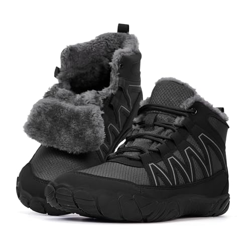 RUYI Winter Barfußschuhe Damen Herren Barfussschuhe Warm Gefüttert Winterschuhe Wasserabweisend Traillaufschuhe Bequem Winterstiefel mit Breite Zehenbox von RUYI
