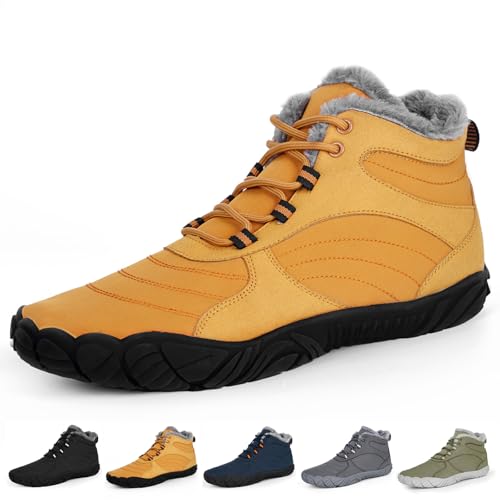 RUYI Winter Barfußschuhe Damen Herren Barfussschuhe Warm Gefüttert Winterschuhe Wasserabweisend Traillaufschuhe Bequem Winterstiefel mit Breite Zehenbox von RUYI