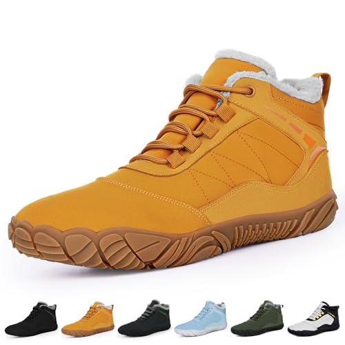 RUYI Winter Barfußschuhe Damen Herren Barfussschuhe Warm Gefüttert Winterschuhe Wasserabweisend Traillaufschuhe Bequem Winterstiefel mit Breite Zehenbox von RUYI