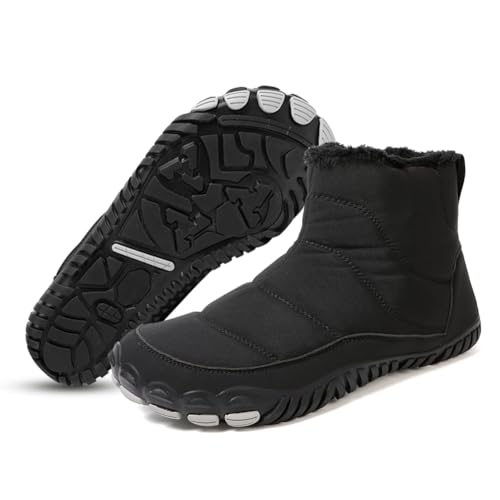 RUYI Winter Barfußschuhe Damen Herren Winterstiefel Wasserabweisend Barfussschuhe Warm Gefütterte Winterschuhe Bequem Schneestiefel mit Breite Zehenbox von RUYI