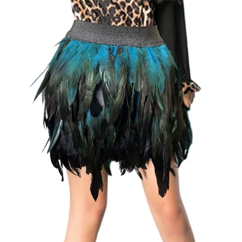 Federrock Damen Faux Feder Rock KarnevalkostüM Elastische Taille Party Minirock Cosplay Minirock Karneval Party Rock（Blau,M von RUYUUEQ