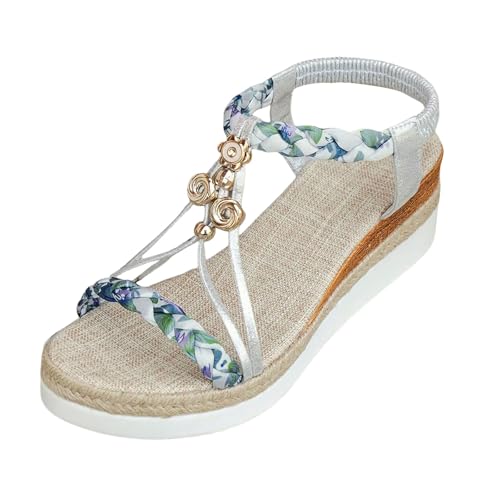 Pantoletten Damen Glitzer Clogs Bohemian Bunte Sandalen mit Muscheln Plateau Bequeme Strand Kork Schuhe von RUYUUEQ