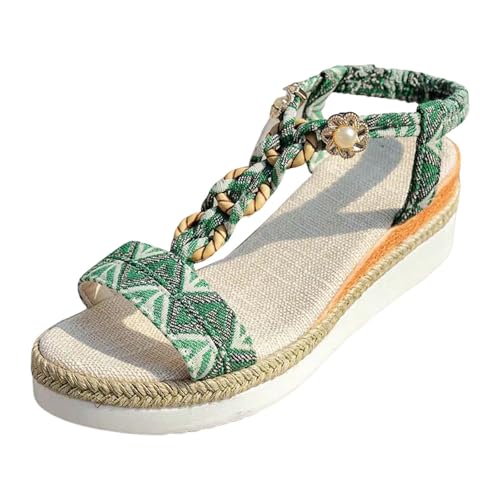 RUYUUEQ Damen Sommer Sandalen mit Strass Perlen Frauen Bohemian Sandals Freizeit Strand Sandalette Plattform Flip Flops von RUYUUEQ