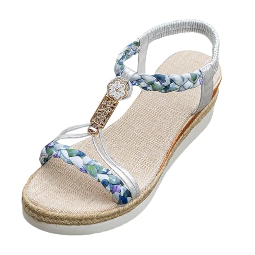 RUYUUEQ Damen Sommer Sandalen mit Strass Perlen Frauen Bohemian Sandals Freizeit Strand Sandalette Plattform Flip Flops von RUYUUEQ