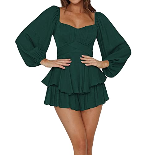 RUYUUEQ Damen Sommer Tief ausgeschnittenes Minikleid Kleid Damen Langarm Elegant Hohe Taille Einfarbig Partykleid Freizeitkleid Dating-Kleid Rüschenkleid Y2k Bustier Kurzes Kleid (Grün,M RUYUUEQ Damen Sommer Tief ausgeschnittenes Minikleid Kleid Damen Langarm Elegant Hohe Taille Einfarbig Partykleid Freizeitkleid Dating-Kleid Rüschenkleid Y2k Bustier Kurzes Kleid (Grün,M von RUYUUEQ