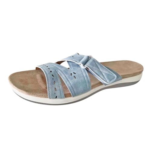 Sandalen Damen Sommer - PU-Leder Flip Flops Elegante Flache Sandalen Hausschuhe Pantoletten Orthopädische Hausschlappen Sommerlatschen Freizeit Strandschuhe Peep Toe Schlappen von RUYUUEQ