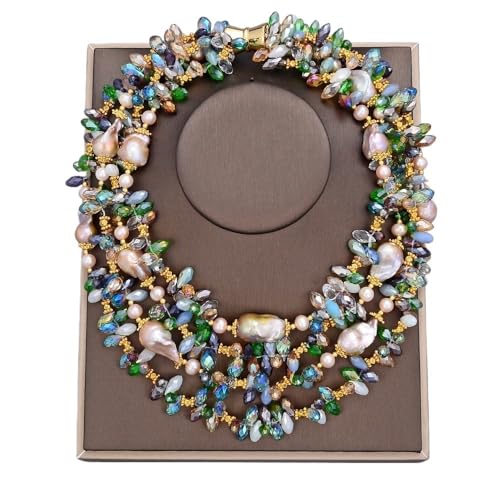 RVBLRDSE 18" 4 Rows Purple Keshi Baroque Pearl Colorful Crystal Necklace For Women von RVBLRDSE