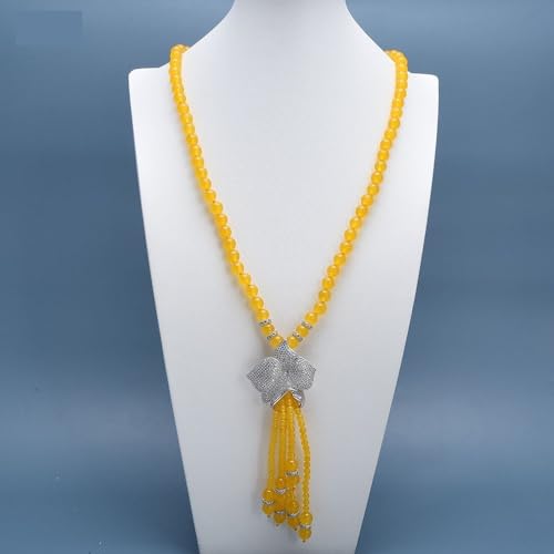 RVBLRDSE 25" Yellow Jade Stone Cubic Zirconia Pave Flower Tassel Pendant Necklace Earrings Sets For Women RVBLRDSE 25" Yellow Jade Stone Cubic Zirconia Pave Flower Tassel Pendant Necklace Earrings Sets For Women von RVBLRDSE
