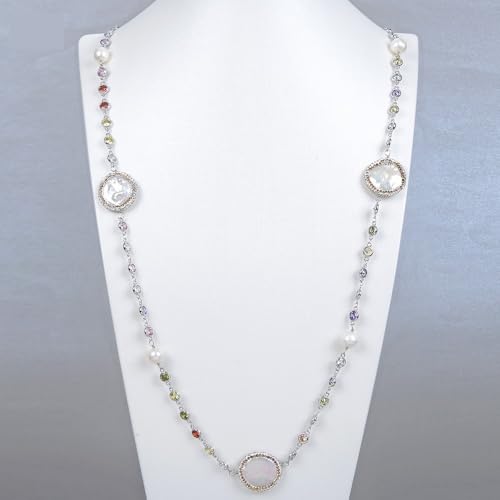 RVBLRDSE 36'' White Coin Pearl Mixed Color Pave Chain Long Necklace Trendy Charm Jewelry For Women RVBLRDSE 36'' White Coin Pearl Mixed Color Pave Chain Long Necklace Trendy Charm Jewelry For Women von RVBLRDSE