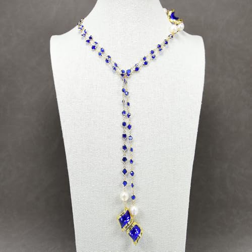 RVBLRDSE 51''Glass Cultured White Rice Pearl Sweater chain Long Necklace Women Fashion Jewelry Gifts von RVBLRDSE