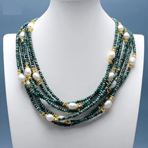 RVBLRDSE 7 Rows Freshwater Rice Pear Faceted Ruby Green Jades Necklace For Women RVBLRDSE 7 Rows Freshwater Rice Pear Faceted Ruby Green Jades Necklace For Women von RVBLRDSE