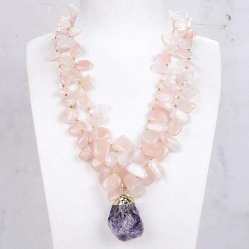 RVBLRDSE Rose Quartz Gems Stone Geode Purple Amethyst Pendant Necklace For Women von RVBLRDSE