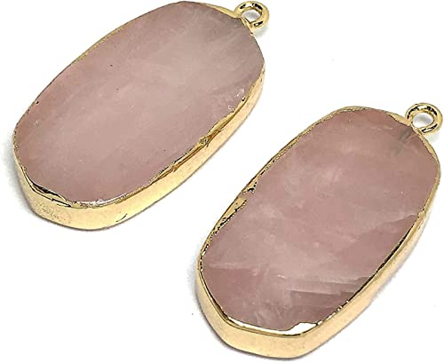 RVBLRDSE natural stone pendant Natürlicher Anhänger, 1 Stück, natürlicher rosa Quarts-Anhänger, DIY-Schmuckanhänger, S, goldenes rechteckiges Metall (Size : Round) von RVBLRDSE