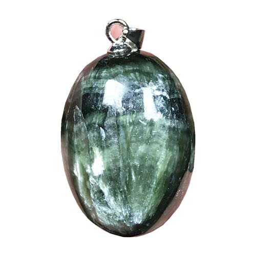 RVBLRDSE natural stone pendant Natürlicher grüner Seraphinit-Kristallanhänger Seraphinit-Kristallstein for Frauen Männer 23 x 16 x 8 mm Perlen Silber Oval Edelstein Schmuck AAAAA von RVBLRDSE