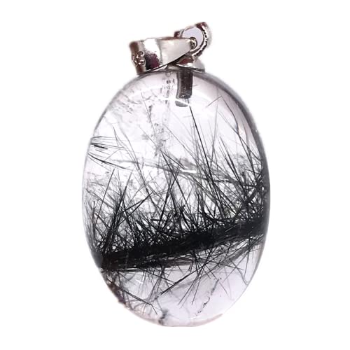 RVBLRDSE natural stone pendant Natürlicher schwarzer Rutilquarz-Anhänger Schwarzer Rutilkristall-Stein-Schmuck for Frauen-Männer-heilendes Geschenk 20x15x10mm Perlen-Silber-Oval-Edelstein AAAAA von RVBLRDSE