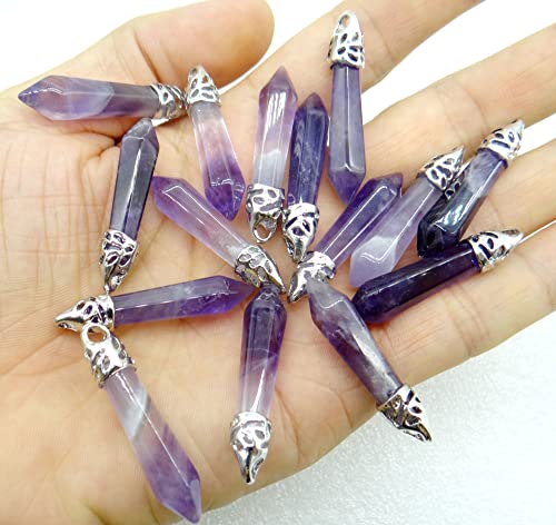 natural stone pendant 20 Stück 38 * 8 mm natürlicher Edelstein-Rosenquarz-Kristall, Amethyst-Säulen-Anhänger, geeignet for Männer und Frauen, Schmuckherstellung, Halsketten-Anhänger ( Size : NO.9 ) von RVBLRDSE