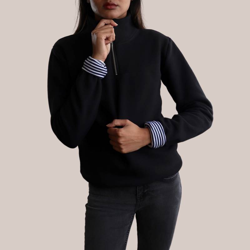 Schwarz Regular Fit Front Zipper Sweatshirt Damen Uk - 100% Bio-Baumwolle von RVBhudiaLondon