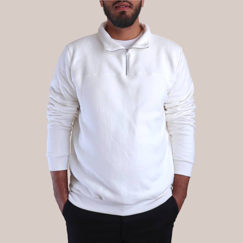 Weiß Front Zipper Sweatshirt Herren Uk - 100% Bio-Baumwolle von RVBhudiaLondon