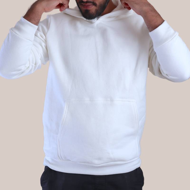 Weißer Kapuzenpullover Mit Kängurutasche Für Herren Aus 100% Bio-Baumwolle von RVBhudiaLondon