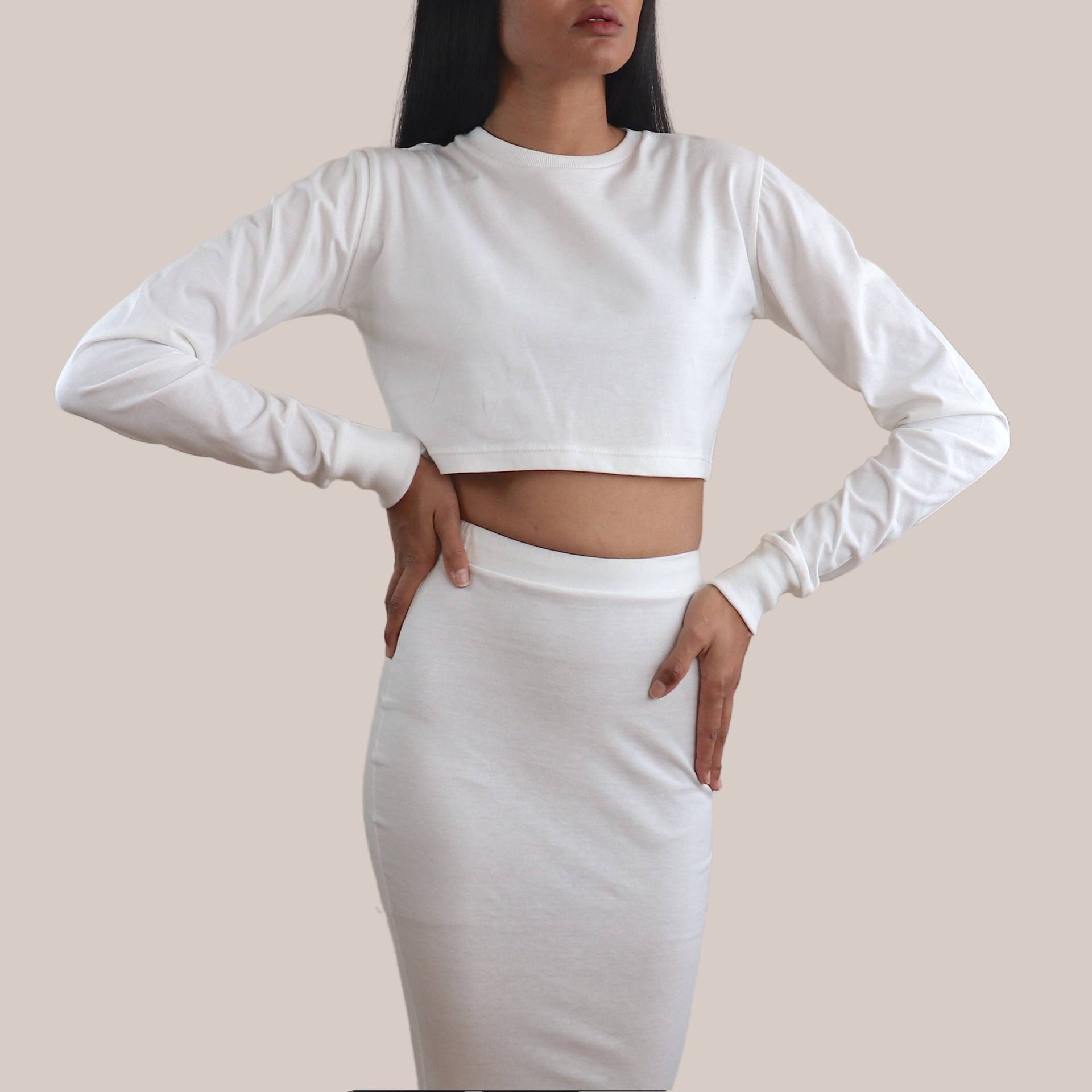 Weißes Langarm-Crop-Top Damen Uk - 100% Bio-Baumwolle von RVBhudiaLondon