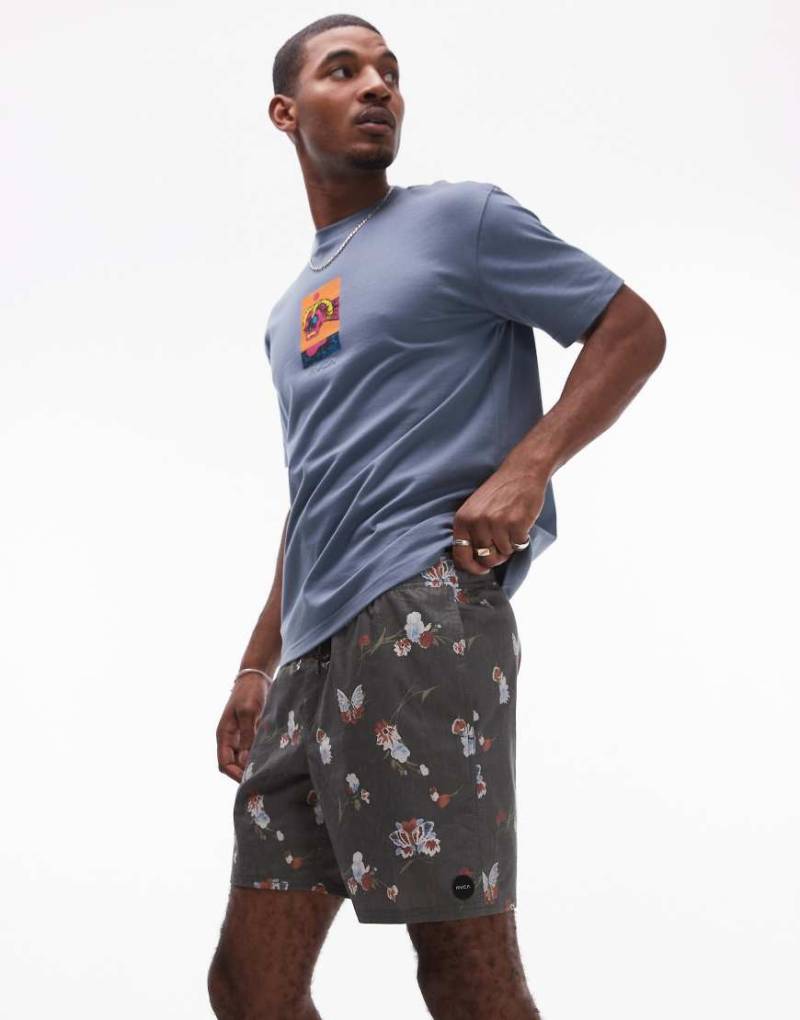 RVCA - Barnes - Badeshorts in Schwarz geblümt mit elastischem Bund-Bunt von RVCA