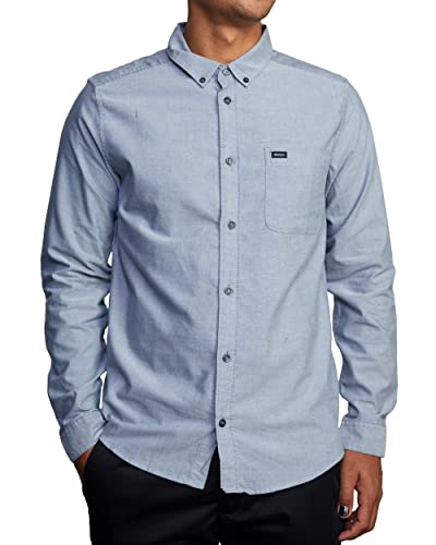 RVCA Herren Oxford Long Sleeve Shirt Hemd mit Button-Down-Kragen, Grau, Groß von RVCA