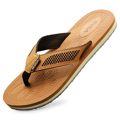 RVCA Perforierte T-Steg-Sandalen – atmungsaktive, gepolsterte und langlebige Schuhe, Hellbraun, 44.5 EU von RVCA